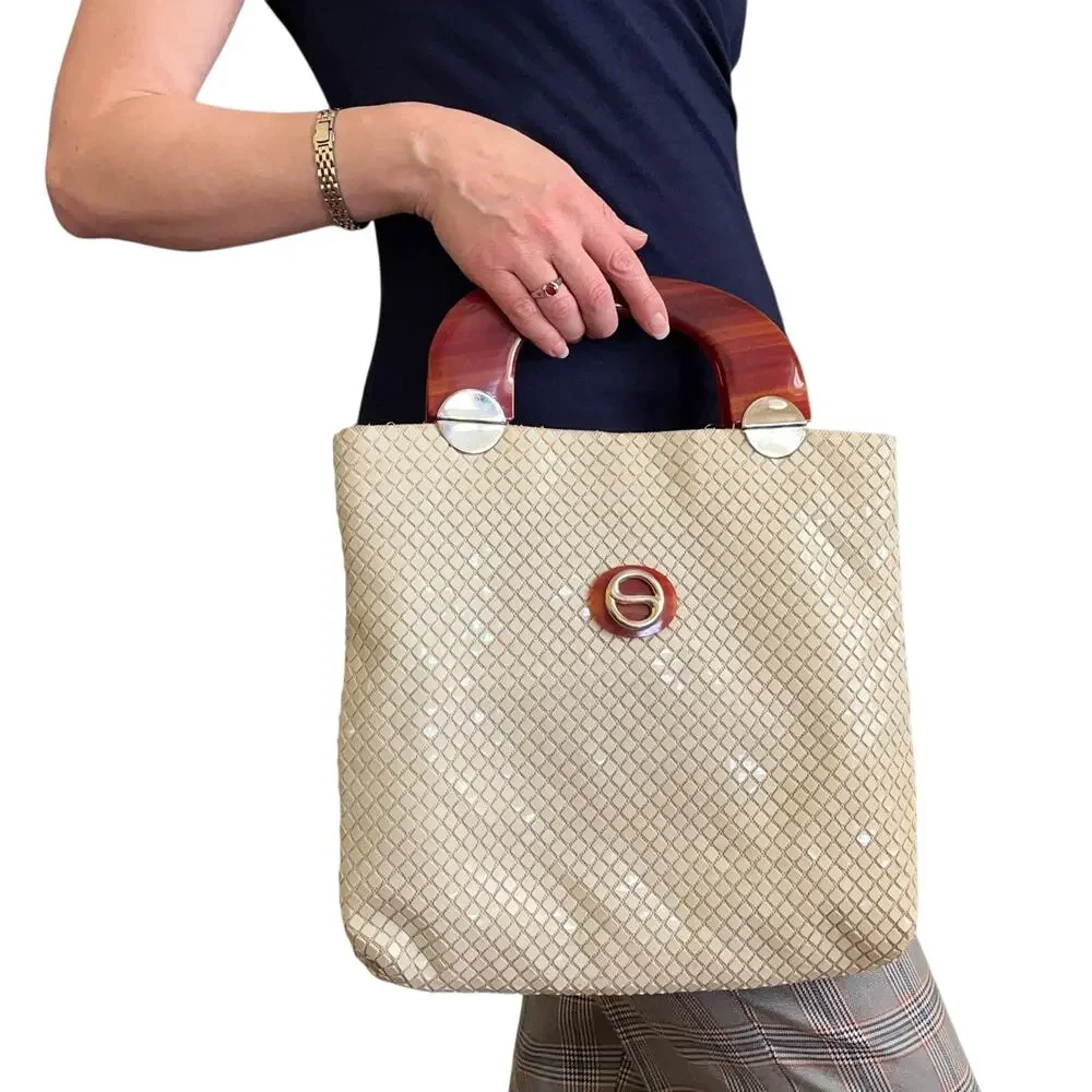 Vintage Lumured Ivory-White Luma Mesh Tortoise Shell Lucite Mod Handbag